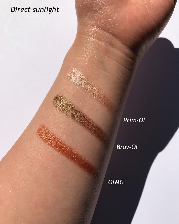 Marc Jacobs O!mega Shadow Gel Powder Eyeshadow Swatches (direct sunlight)