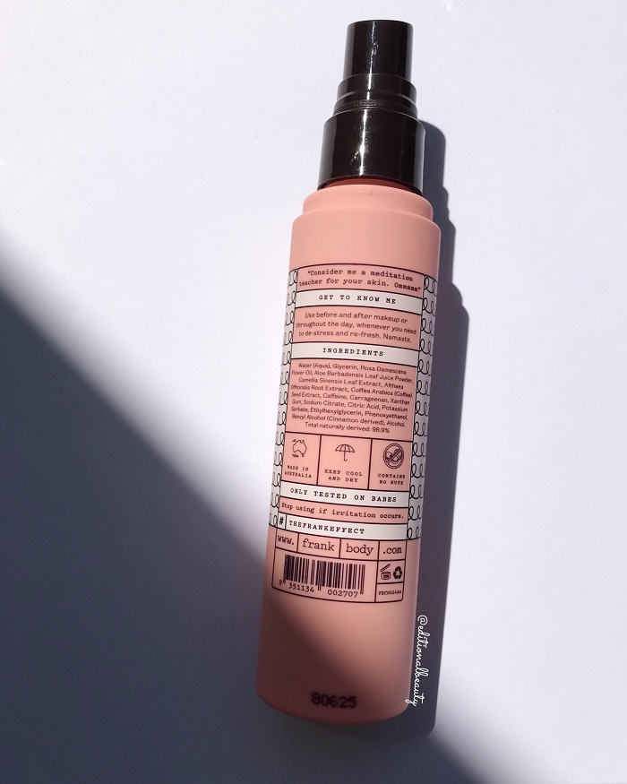 Frank Body Anti-Angry Face Mist Review (Back Packaging)