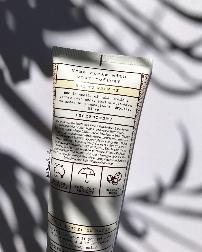 Frank Body Creamy Face Scrub Review (Back Packaging)