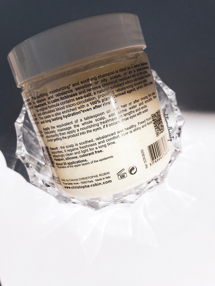 Christophe Robin Cleansing Purifying Scrub With Sea Salt Review (Back Packaging)