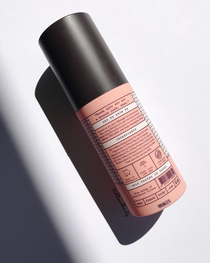 Frank Body Anti-Makeup Cleansing Oil Review (Back Packaging)